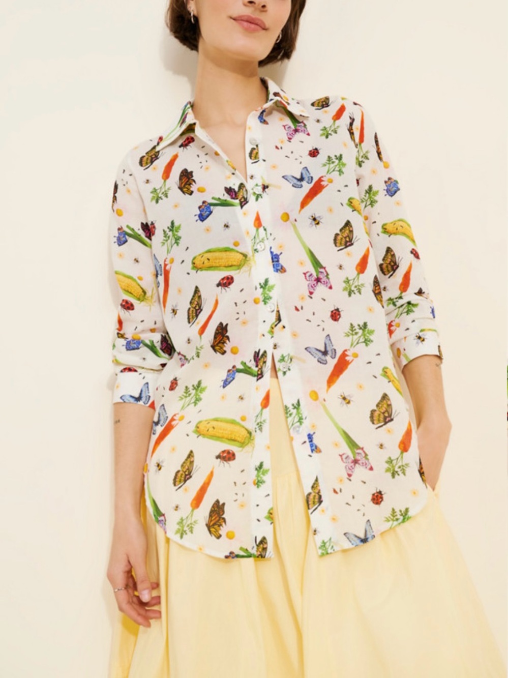 Lisa Says Gah Tessa Botanical & Butterfly Print Button-Up Shirt - Picture 1 of 5